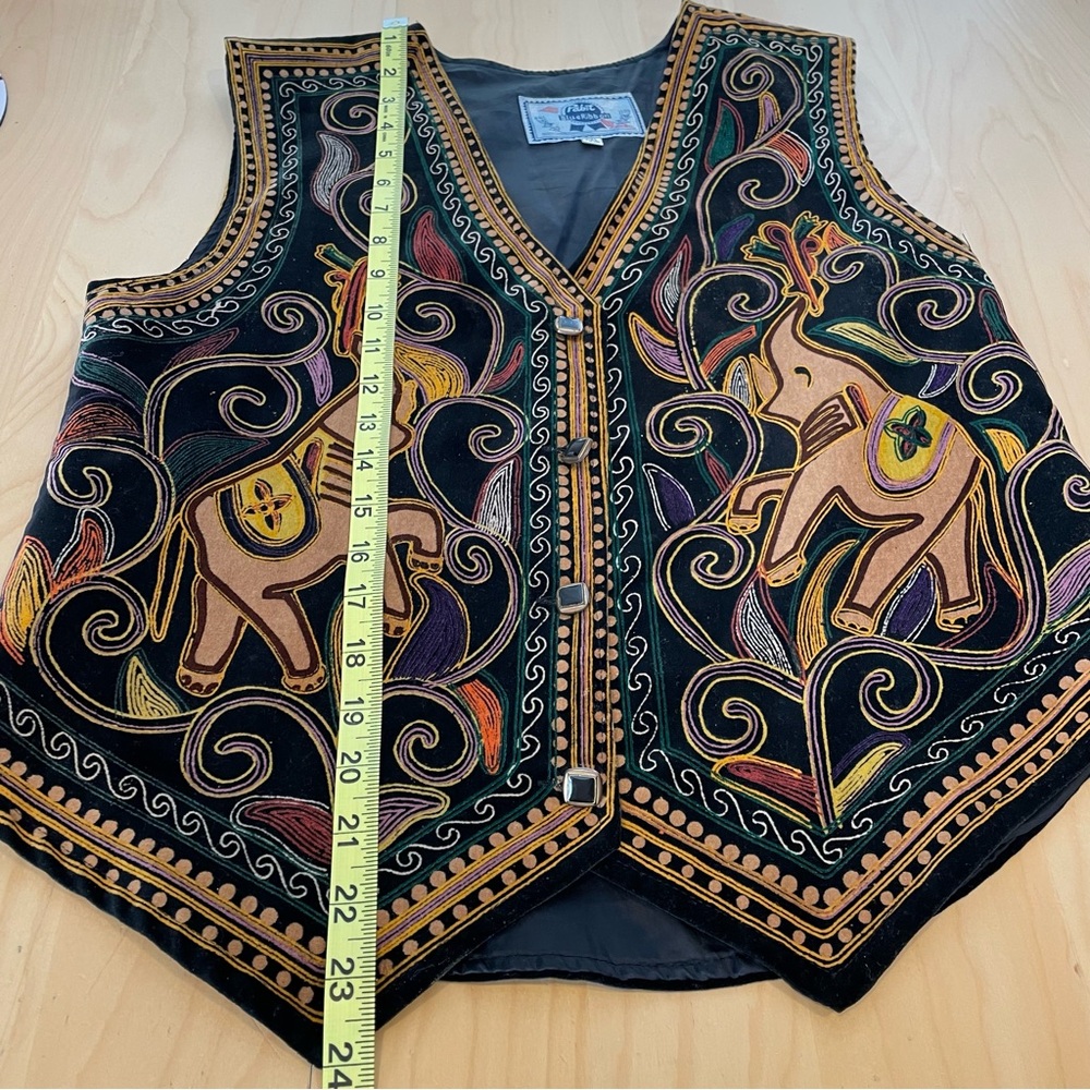 VTG Pabst Blue Ribbon Velvet Vest XXL Black Elephant Print V Neck Button Down - Picture 12 of 12